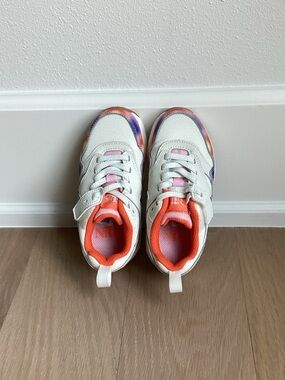 Nike Kids White Sneakers with Orange & Purple Tie-Dye Accents